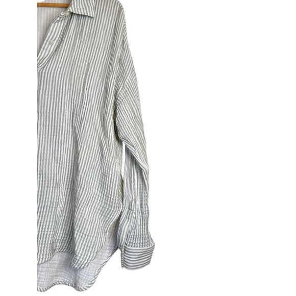 Ann Taylor LOFT Women Striped Triple Cloth Button Front Shirt Size XL Gray Green - Picture 5 of 10